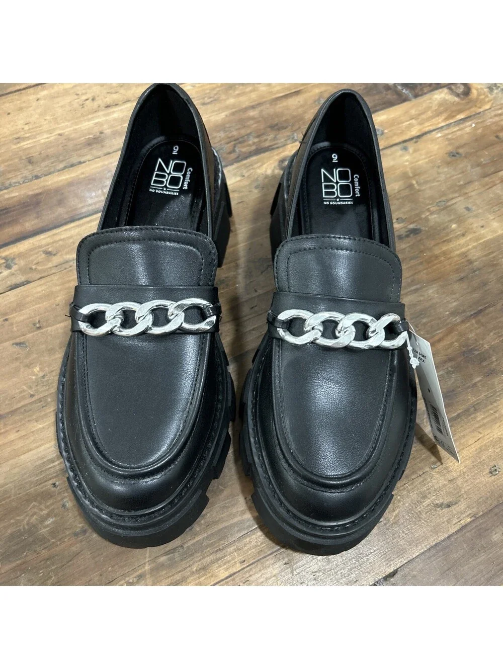 No Boundaries Lug Sole Loafer-Size 9-Platform-Memory Foam-Chain Detail-NEW